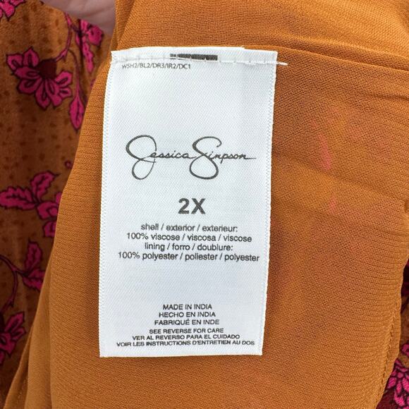 Jessica Simpson Plus NWT Penelope Floral Print Neck Tie Long Sleeve Top - Picture 11 of 12